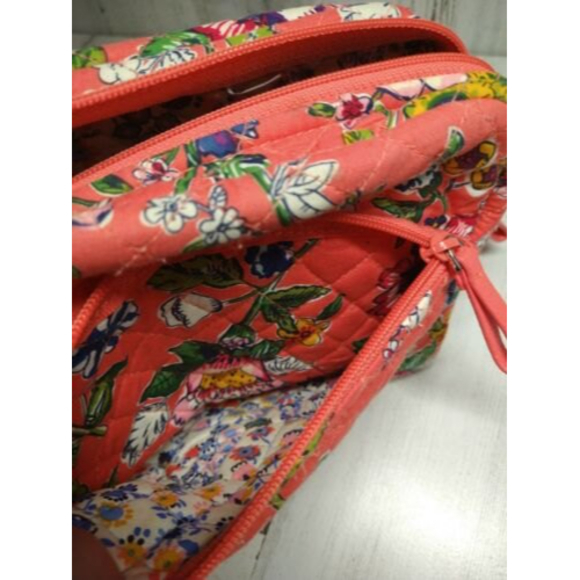 VERA BRADLEY Iconic Floral Coral Medium Zip Cosmetic Bag AND Checkbook Cover LOT - Picture 4 of 8